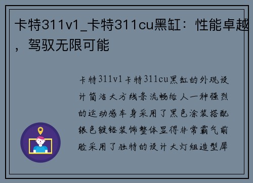 卡特311v1_卡特311cu黑缸：性能卓越，驾驭无限可能