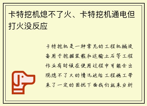 卡特挖机熄不了火、卡特挖机通电但打火没反应